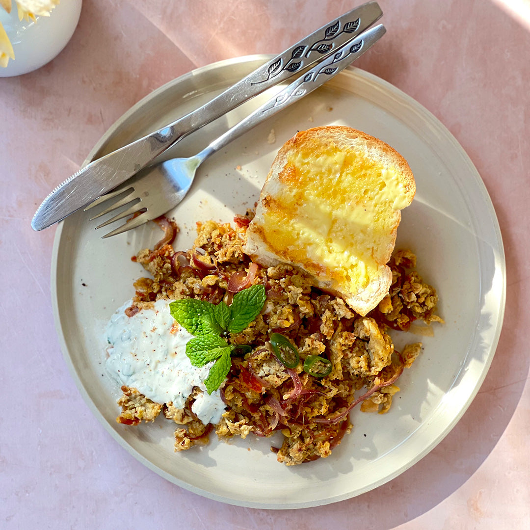 Chaat Masala eggs with minty yoghurt