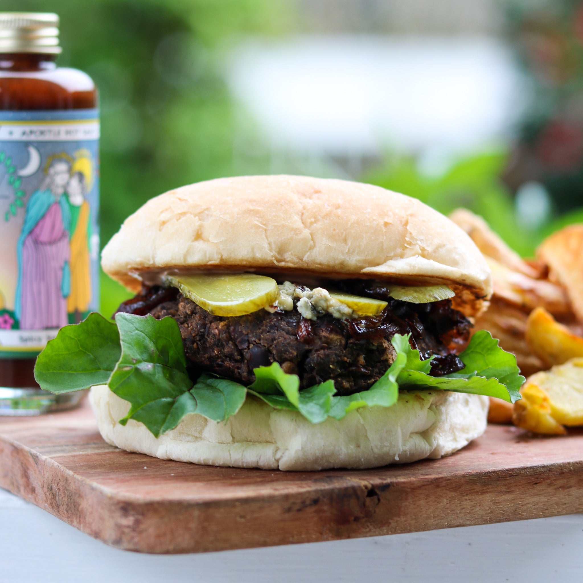 Mushroom & Black bean burgers with Judas Iscariot & Saint Matthew
