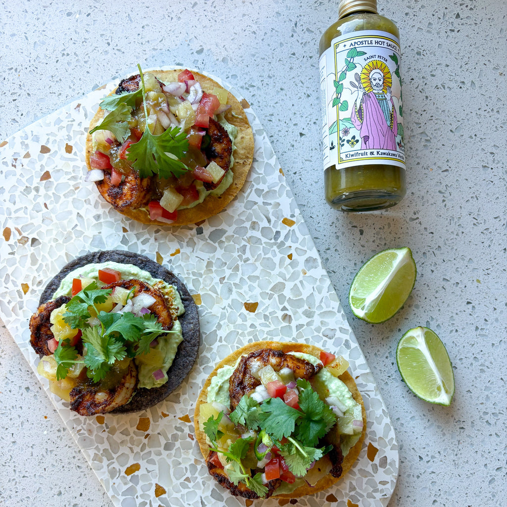 Prawn & Avocado Tostadas with Saint Peter